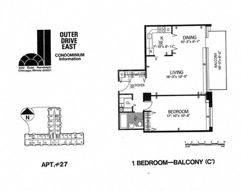 Floor plan for 1 bed, 1 bath